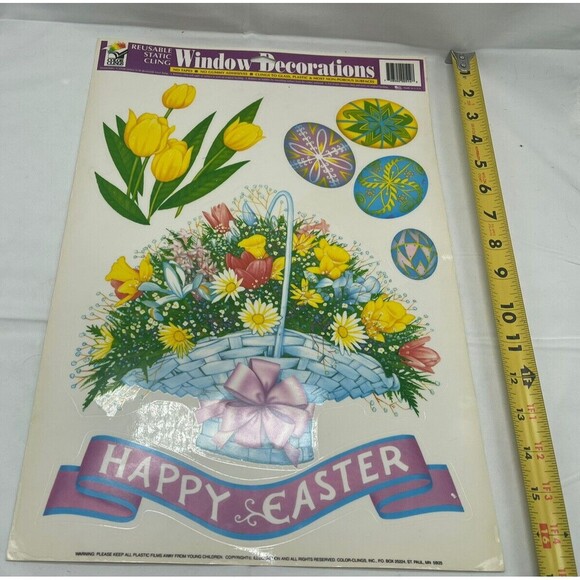 Vintage Lot of 4 Easter Egg Flower Basket Window Clings Vinyl Decoration - Picture 9 of 12